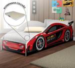 Cama Quarto Carro Solteiro Baú C/ Colchao Grade de Proteção Vermelho