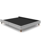 Cama Queen Base Box Pés Madeira 160cm Suném P05 Veludo Cinza Bouclê Cru Lyam Decor