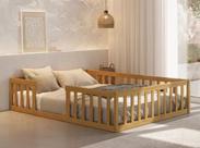 Cama Queen Montessoriane Com Grade Nogueira