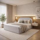 Cama Queen Valentina 1.60m Estofada Estilo Escandinavo Com Cabeceira Curva