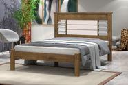 Cama RAI Casal Com Cabeceira Com Detalhes Cromados 100% MDF e Estrado em Madeira Cor Jequitiba/Off White
