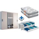 Cama Sofá Helena c/ Auxiliar + 2 Pérola Polar + Guarda Roupa Veneza Branco