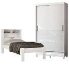 Cama Soleiro Invicta com Guarda Roupa Fit 2 Portas Branco Brilho - Santos Andirá