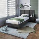 Cama Solteiro com Cabeceira 122cm e Mesa Cabeceira Suspensa