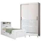 Cama Solteiro com Gavetas Invicta com Guarda Roupa Fit 2 Portas Branco Brilhante - Santos Andirá
