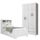 Cama Solteiro com Gavetas Invicta com Guarda Roupa Fit 4 Portas Branco Brilhante - Santos Andirá