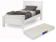 cama solteiro completa com colchao, cama branca pes madeira