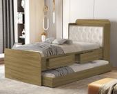 Cama Solteiro em MDF com estrado de madeira Tamires Capitone Com Gavetas Bau e Cama Auxiliar Design Moderno Para Quarto