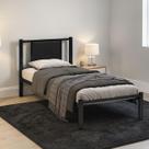Cama Solteiro Infantil Juvenil Aurora de Ferro Reforçada com Painel Estofado material sintético COR:PRETO