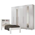 Cama Solteiro Invicta com Guarda Roupa Master 8 Portas 4 Gavetas com Espelho e Pés Brando Brilho - Santos Andirá