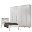 Cama Solteiro Invicta com Guarda Roupa Master 8 Portas 4 Gavetas com Pés Brando Brilho - Santos Andirá