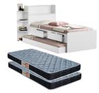 Cama Solteiro Isa De MDF Reforçada Com Gavetas Nicho Bau E Auxiliar Com 2 Colchão D20 Bicama