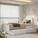 Cama Solteiro Madeira Maciça e Mdf Merk Com Cama Auxiliar