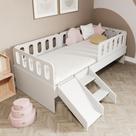 Cama Solteiro Mdf Branco com Escadinha/Escorrega 03 Grades e Cabeceira Anatômica Mobilistore