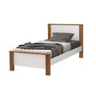 Cama Solteiro Mila com Pés de Madeira Estilo Clean para Quarto Moderno Dormitório - Branco com Mel