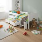 Cama Solteiro Multiuso com 2 Baus Organizador e Escada Luna Plus Branco com Colchão