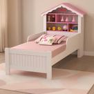 Cama Solteiro Princesa Casinha Branco com Rosa + Colchão