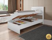Cama solteiro reforçada com baú interno larissa mdf/mdp branca Cama solteiro reforçada com baú interno larissa mdf/mdp branca