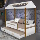 Cama solteiro sara branca com cama auxiliar e led