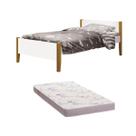 Cama Solteiro Simba Branco Fosco com Pés em Madeira com Colchão D20 188 x 88 x 12 cm - Reller Cama Solteiro Simba Branco Fosco com Pés em Madeira com Colchão D20 188 x 88 x 12 cm - Reller