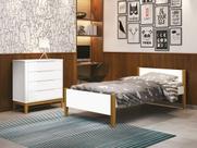 Cama Solteiro Simba Branco Fosco com Pés em Madeira - Reller Cama Solteiro Simba Branco Fosco com Pés em Madeira - Reller