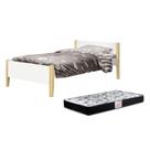 Cama Solteiro Simba Branco Fosco com Pés Madeira Natural e Colchão D33 - Reller Móveis Cama Solteiro Simba Branco Fosco com Pés Madeira Natural e Colchão D33 - Reller Móveis