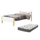 Cama Solteiro Simba Branco Fosco Pés Madeira Natural com Colchão D33 - Reller Móveis Cama Solteiro Simba Branco Fosco Pés Madeira Natural com Colchão D33 - Reller Móveis