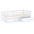 Cama Solteiro Slim com 02 Gavetas e Grade de Proteção Madeira Maciça Branco Housin