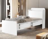 cama solteiro tamires com duas gavetas e prateleira e bau para quarto moderna