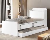 Cama Solteiro Tamires Com Gaveta Bau e Cama Auxiliar