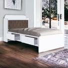 Cama Tamires Branco com Capitonê Nogal e Colchão