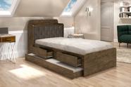 Cama Tamires Solteiro 0,88cm com Auxiliar Castanho com Capitonê Nogal - Cambel