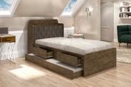 Cama Tamires Solteiro 0,88cm com Auxiliar Castanho com Capitonê Nogal Dois Colchões- Cambel