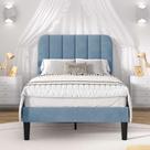 Cama VECELO Twin Size, estofada em veludo, plataforma azul celeste