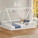 Cama Viúva Infantil Montessori Branco Madeira Casa com Estrado Stella Cama Viúva Infantil Montessori Branco Madeira Casa com Estrado Stella