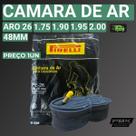 Câmara de Ar Aro 26 X 1.75 2.00 com Válvulas Grossas 33mm e 48mm Pirelli Câmara de Ar Aro 26 X 1.75 2.00 com Válvulas Grossas 33mm e 48mm Pirelli