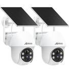 Câmera de segurança ANRAN 2K Wireless Outdoor Solar com sirene, pacote com 2 unidades