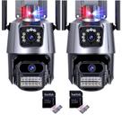 Câmera de Segurança Dupla WiFi 8x Zoom 6MP Full HD 1080 com Alarme Integrado, Detecção Humana e Reconhecimento de Movimento e Cartão SD 32GB 2 unid