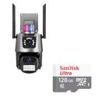Câmera De Segurança Externa Lente Dupla 4k Led Sirene Policial Cartão 128gb