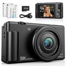 Câmera digital Jexylon 5K 80MP com zoom 18X, tela giratória de 3"