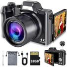 Câmera digital Kasukani 4K 56MP Point and Shoot com cartão SD de 32GB