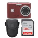 Câmera digital Kodak PIXPRO FZ45 16MP 1080p vermelha com estojo e SD 128GB