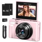 Câmera Digital YYKLNYP 64MP 4K para Vlogs com WiFi, Rosa Câmera Digital YYKLNYP 64MP 4K para Vlogs com WiFi, Rosa