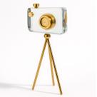 Câmera Fotográfica Decorativa de Cristal com Base Dourada e Design Sofisticado - 31 cm Câmera Fotográfica Decorativa de Cristal com Base Dourada e Design Sofisticado - 31 cm