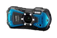 Câmera impermeável Pentax WG-90 azul com luz de anel de 6 LED