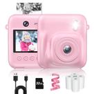 Câmera infantil de impressão instantânea Fulealfly 48MP Selfie 1080P rosa