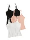 Cami Crop Top WDIRARA, pacote com 3 unidades, com sutiã embutido, GG Cami Crop Top WDIRARA, pacote com 3 unidades, com sutiã embutido, GG