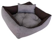 Caminha pet luxo com travesseiro e almofada dupla face, cor xadrez