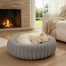 Caminha Pet Redonda Canelada 60x60 Macia Cães E Gatos Porte Pequeno Cor Cinza