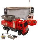 Caminhão Bombeiro Recarregável LED Plataforma Manual Brinquedo Controle Remoto